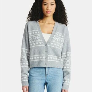 Gray Patterned bow and heart Women's Sweater